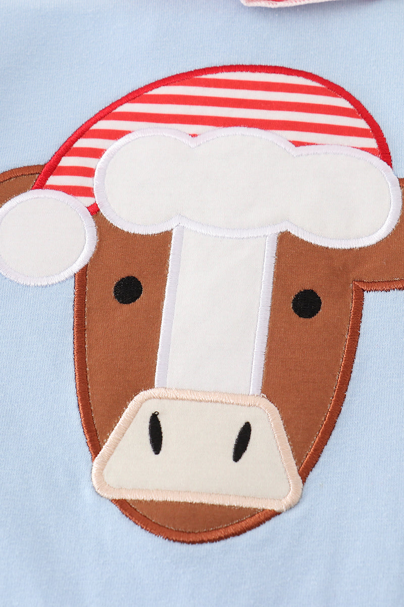 Blue christmas cow applique dress