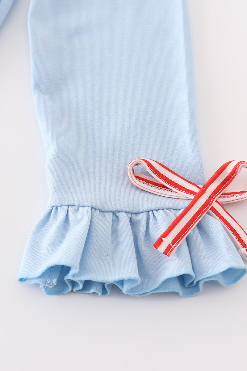 Blue christmas cow applique dress
