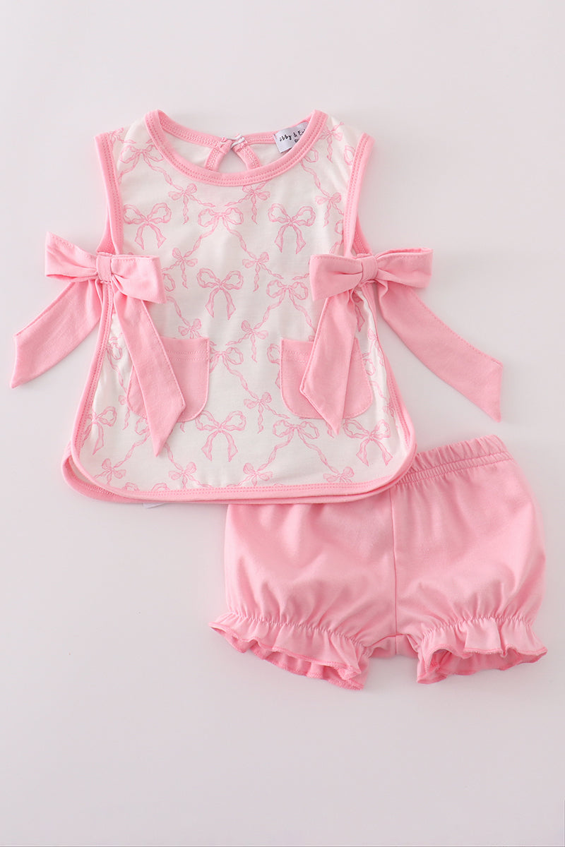 Pink bow print bloomer set
