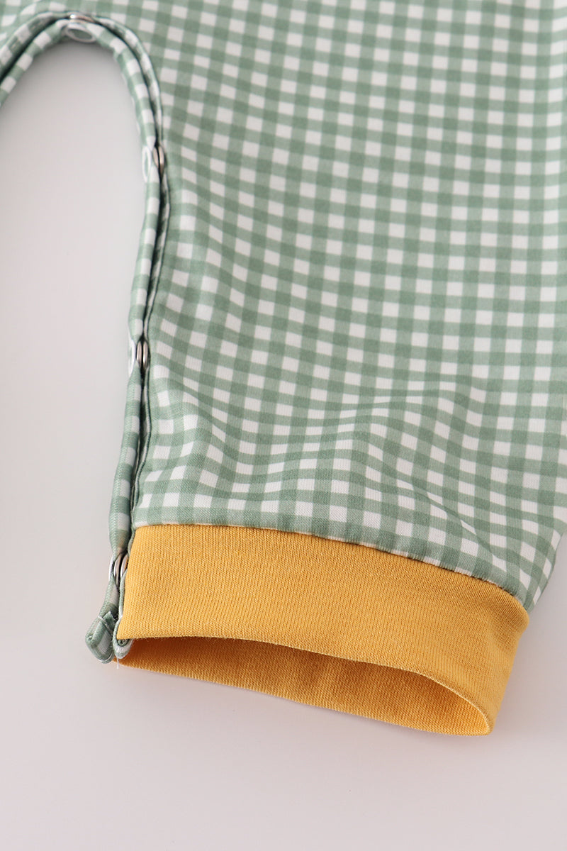Highland cow embroidery gingham romper
