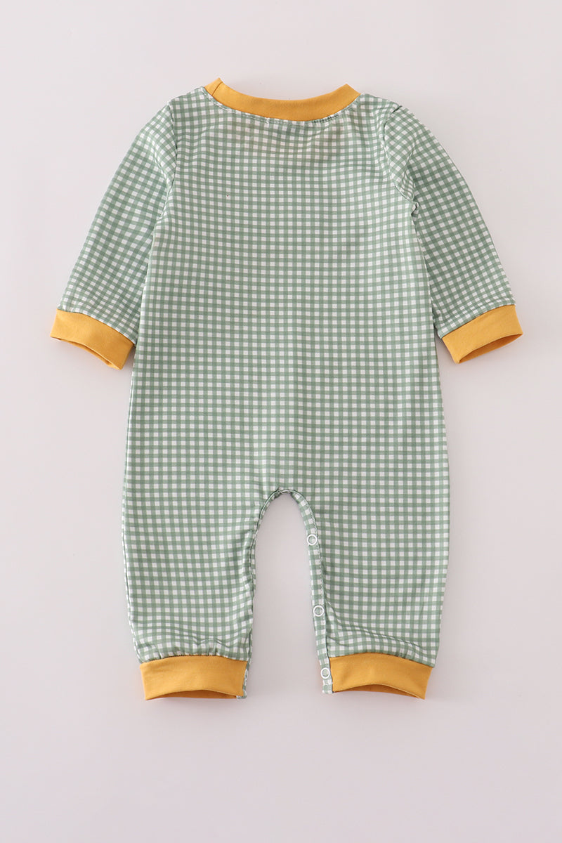 Highland cow embroidery gingham romper