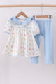 Blue floral bow pants set