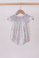 Green Floral Smocked Bubble