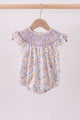 Purple Floral Smocked Ruffle Bubble