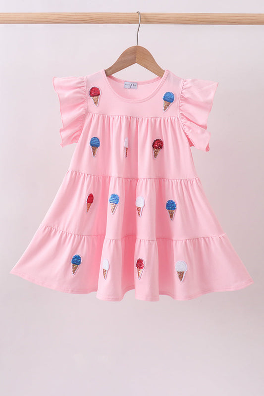 Pink ice cream sequin tiered ruffle dress