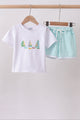 White sailboat embroidery shorts set