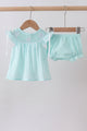 Blue starfish smocked jacquard ruffle bloomer set