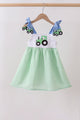 Blue Tractor Applique Seersucker Dress