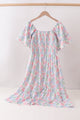 Blue Hydrangea Smocked Women Dress