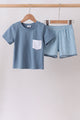 Blue Pocket Grid Shorts Set
