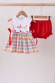Red ABC Embroidered Plaid Bloomer Set