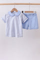 Blue plaid peter pan collar shorts set