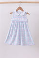 Blue plaid bow floral dress