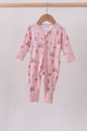 Pink golf cart print bamboo romper