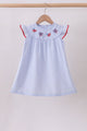 Blue stripe bow fireworks embroidery ruffle dress