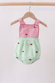 Red stripe watermelon embroidery seersucker bubble