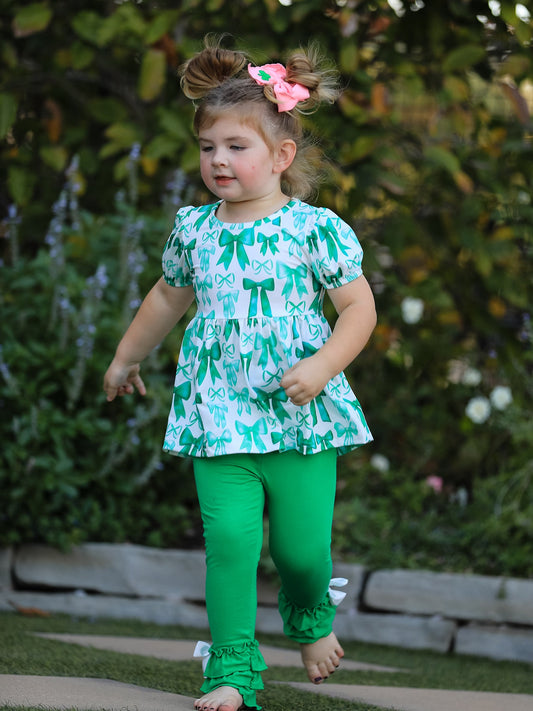 St. Patrick's Day Bow Top and Ruffled Leggings Girls Set