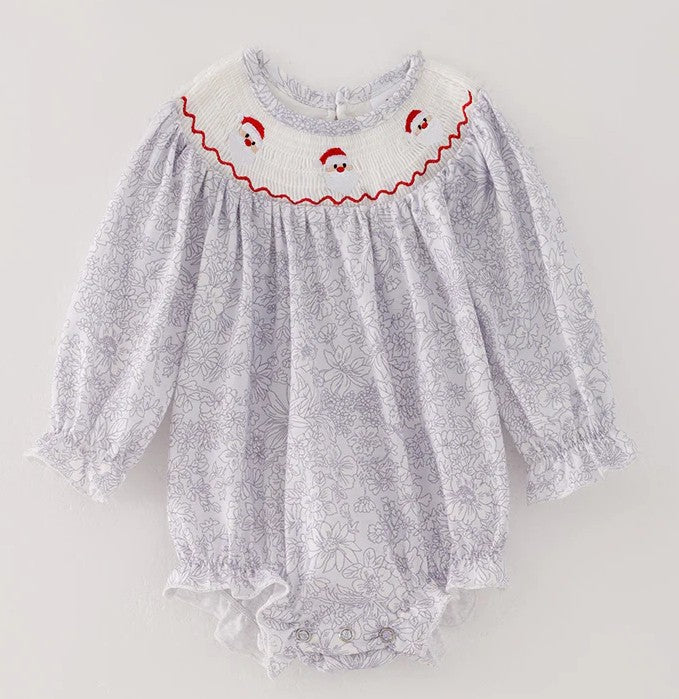 Santa Embroidery Smocked Bubble