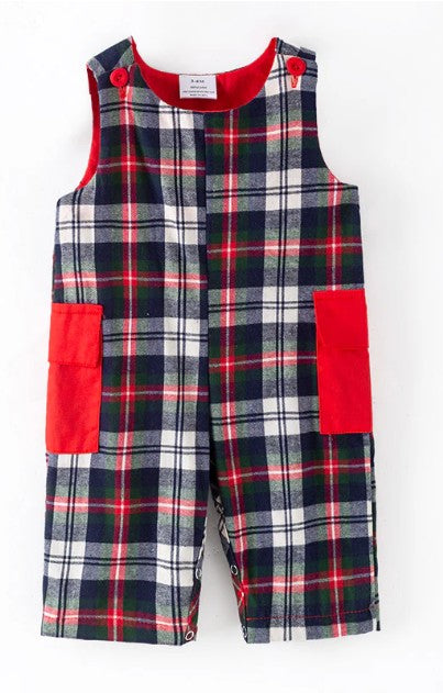 Boys Christmas Plaid Pattern Romper