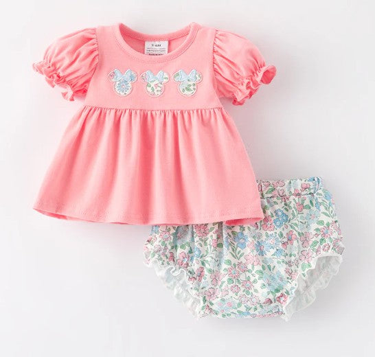 Floral Mouse Applique Bloomer Set