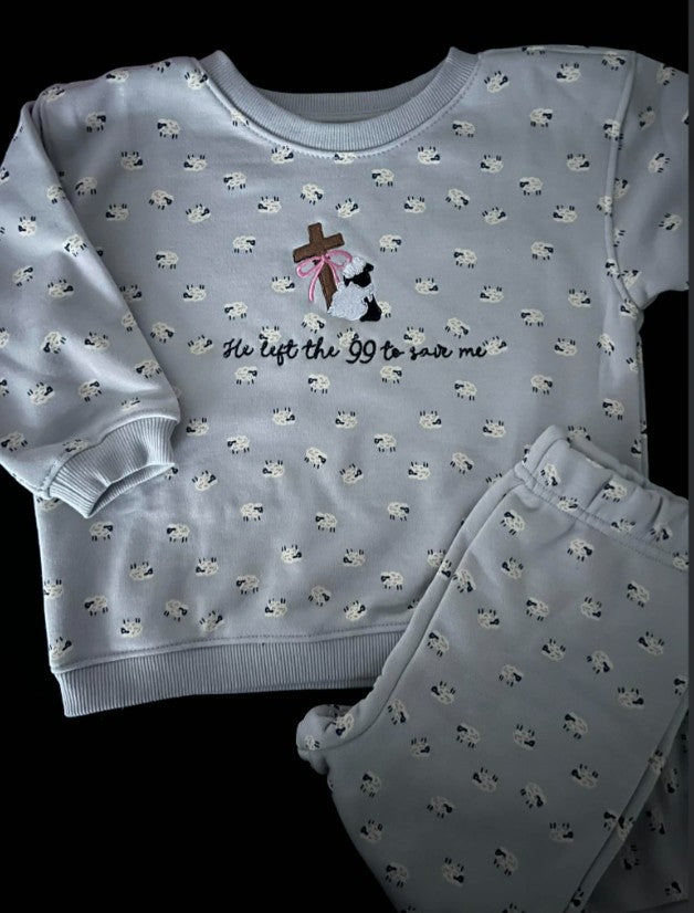 He Left the 99 jogger set