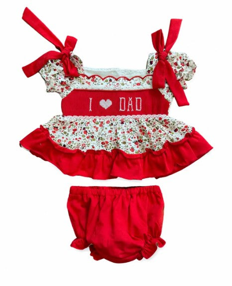Hand Smocked I <3 Dad Floral Bloomer Set & Dress