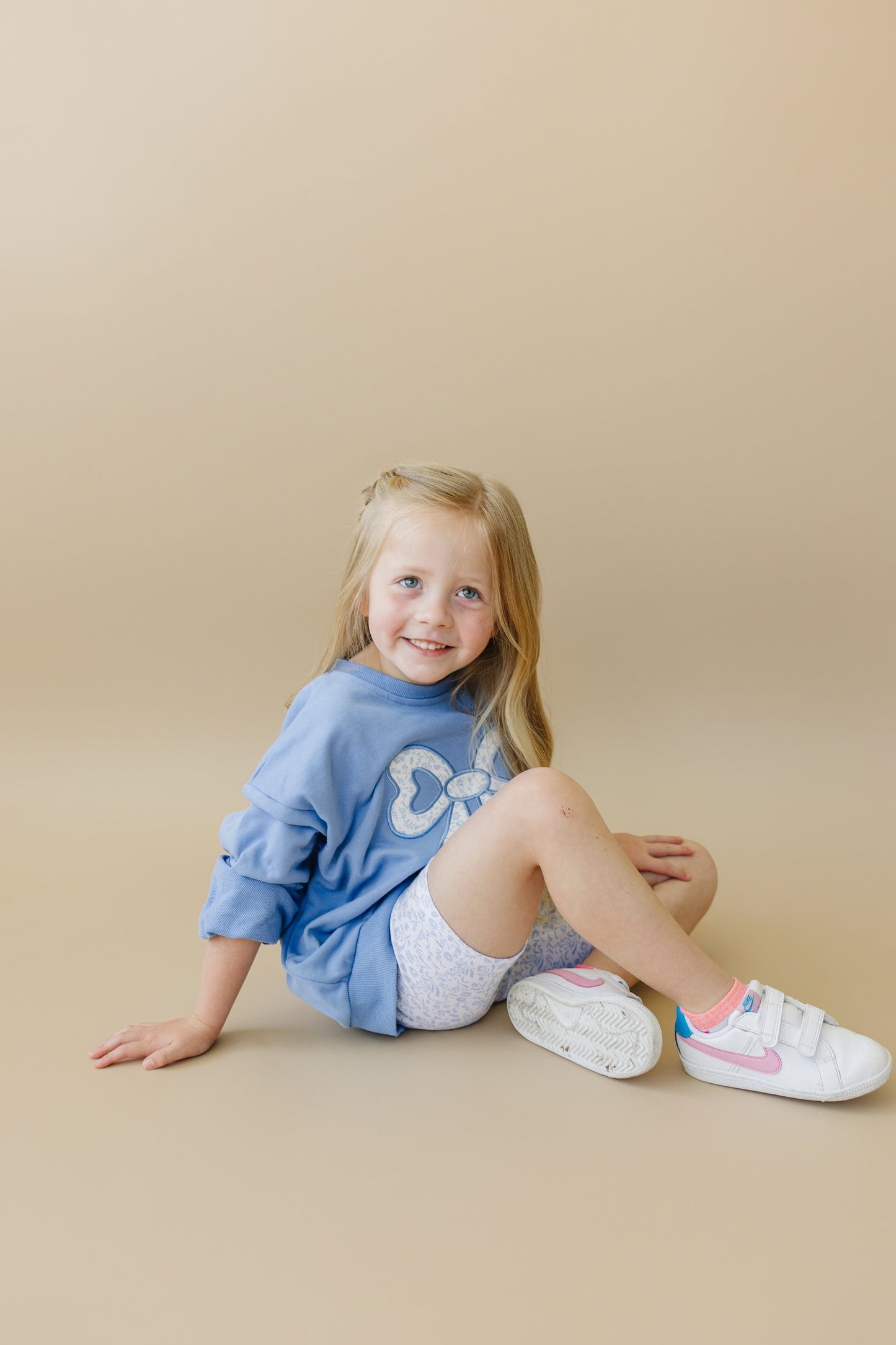 Blue Toile Applique Bow Sweatshirt Romper or Crewneck