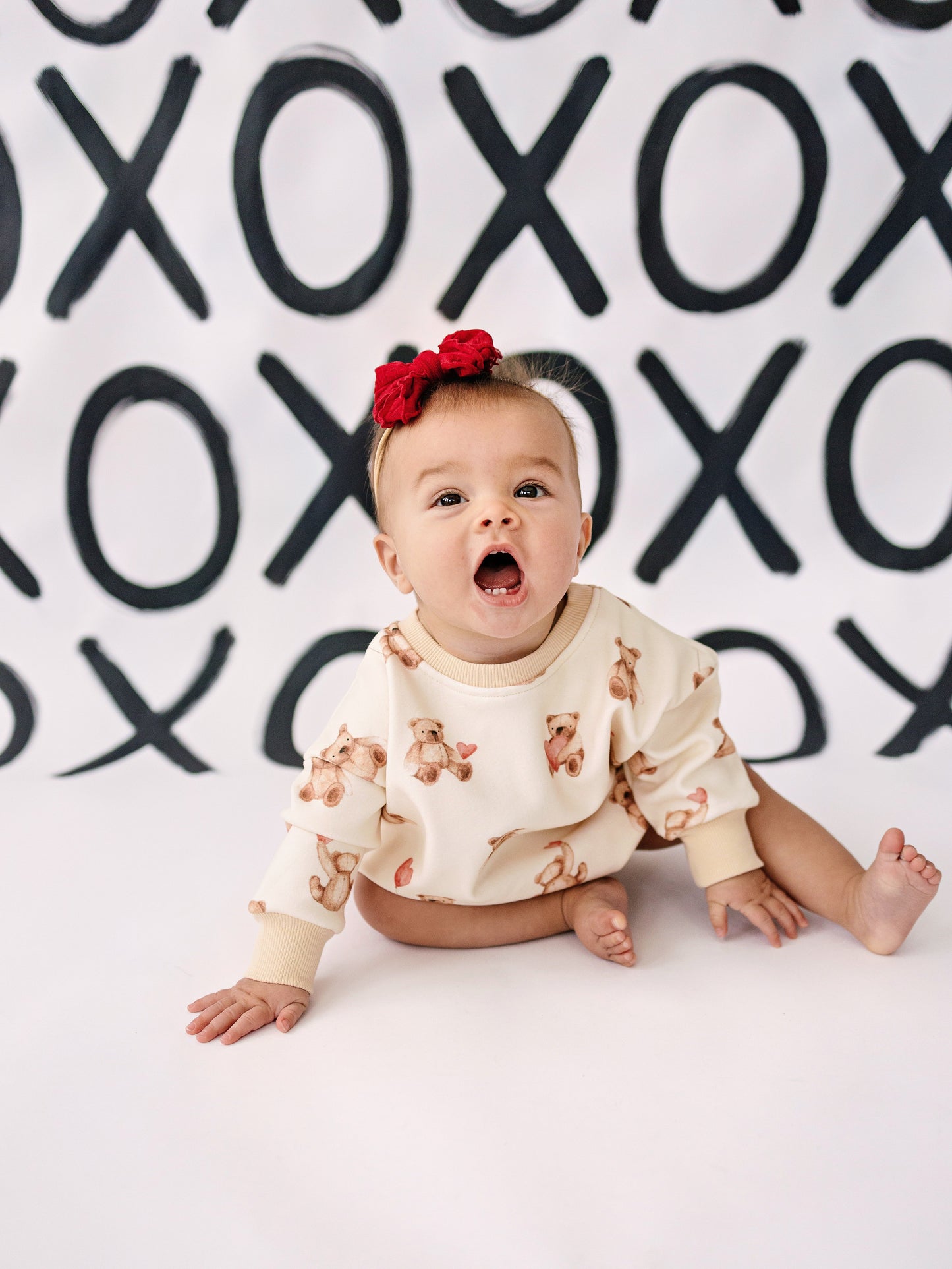 Teddy Bear Hearts Sweatshirt Romper