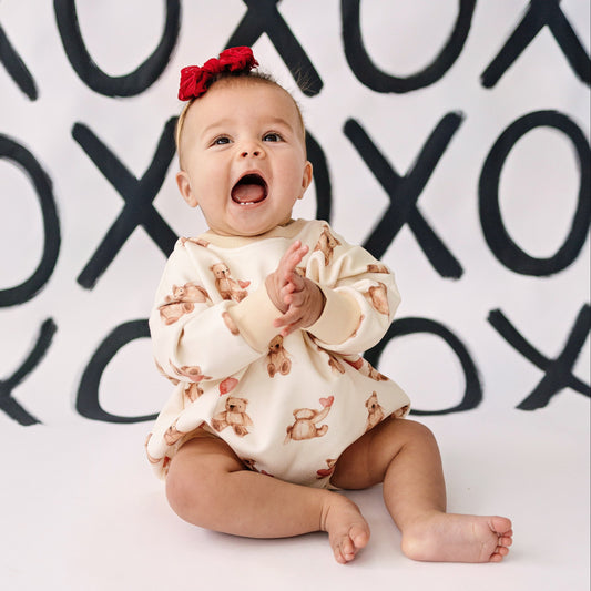 Teddy Bear Hearts Sweatshirt Romper