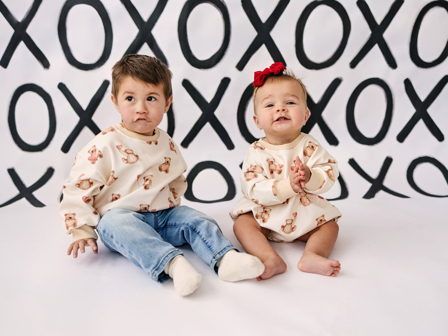 Teddy Bear Hearts Sweatshirt Romper