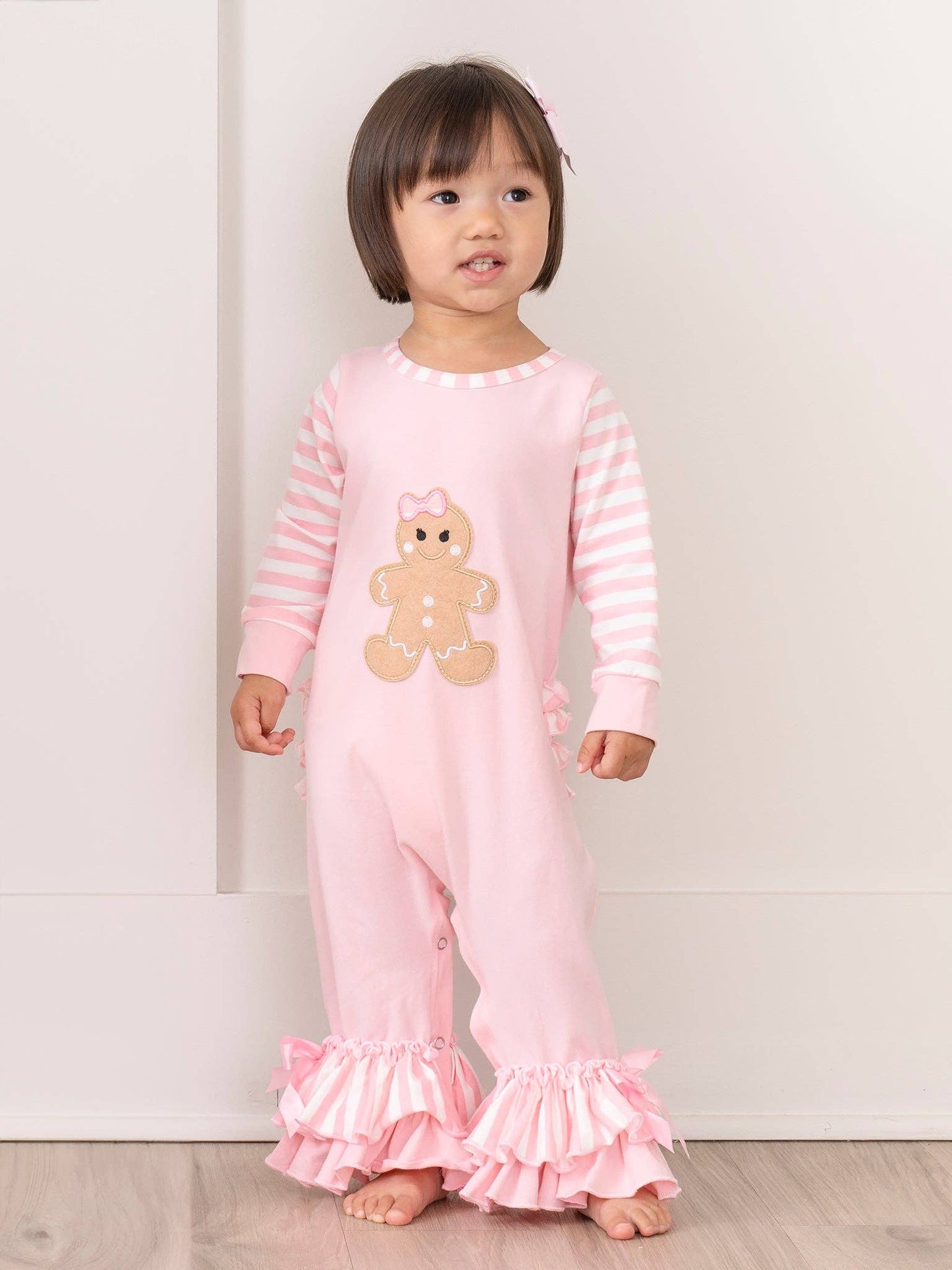 Christmas Gingerbread Romper Pajamas - Pink
