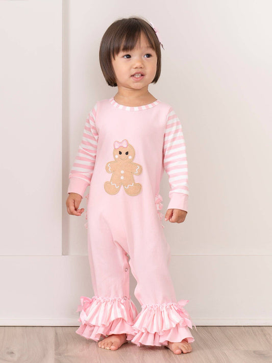 Christmas Gingerbread Romper Pajamas - Pink