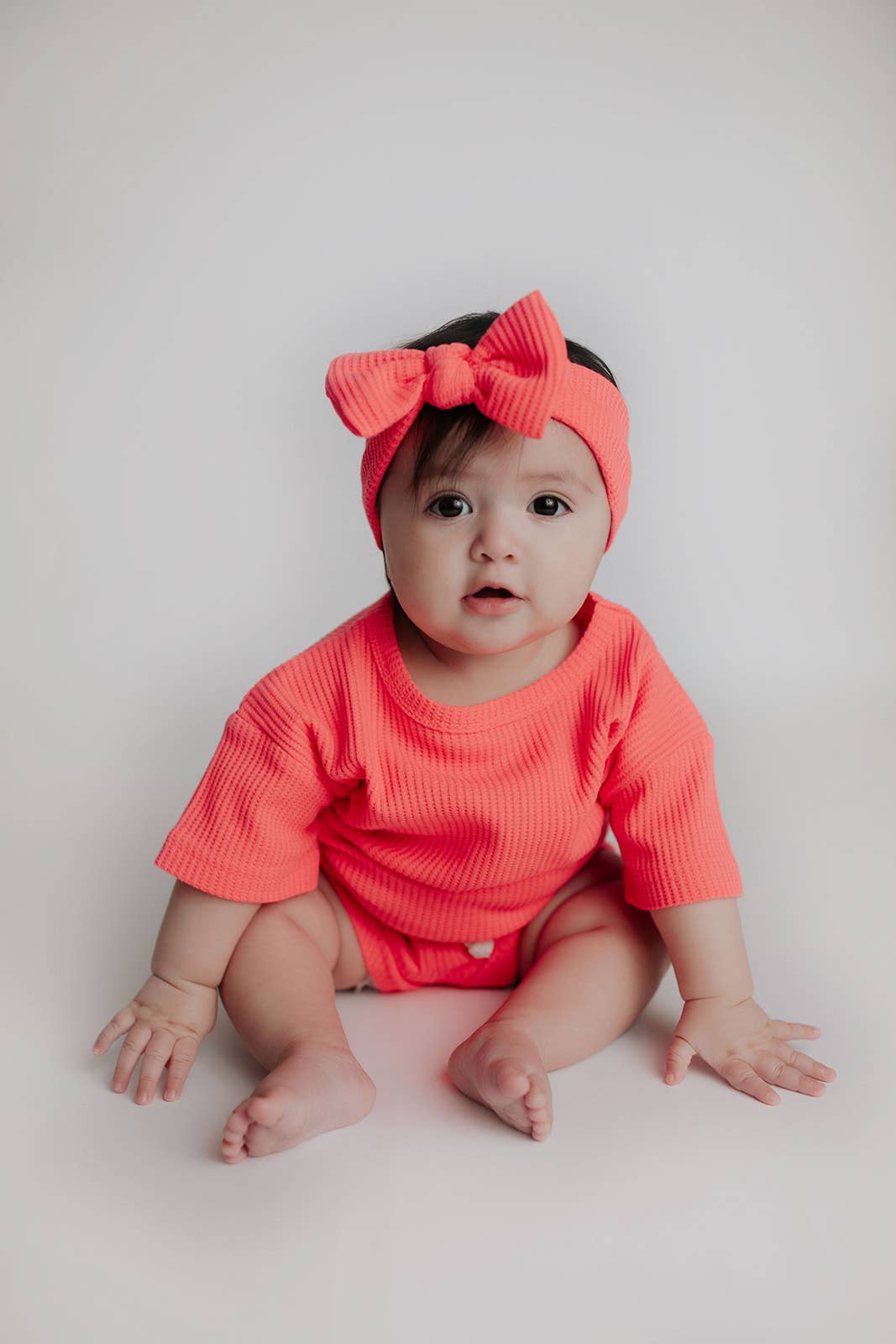 Hot Neon Coral Summer Waffle Toddler Top & Bottom Set