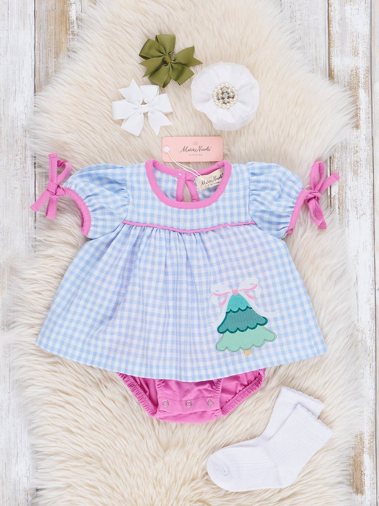 Blue Gingham Christmas Tree Bubble