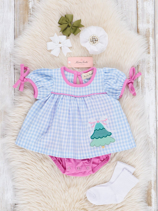 Blue Gingham Christmas Tree Bubble