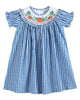 Blue Gingham Pumpkin Smocked Ruffle Bishop Dress