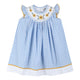 Blue Gingham Sunflower Smocked Bishop Dress