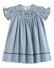 Blue Pinstripe Mallard Duck Smocked Bishop Dress