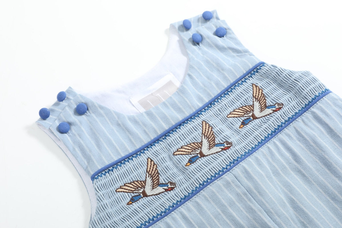 Blue Pinstripe Mallard Duck Smocked Longalls