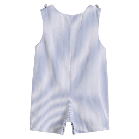Blue Puppy Appliqué Seersucker Shortalls