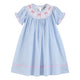 Blue Seersucker Bow Smocked Bishop Dress