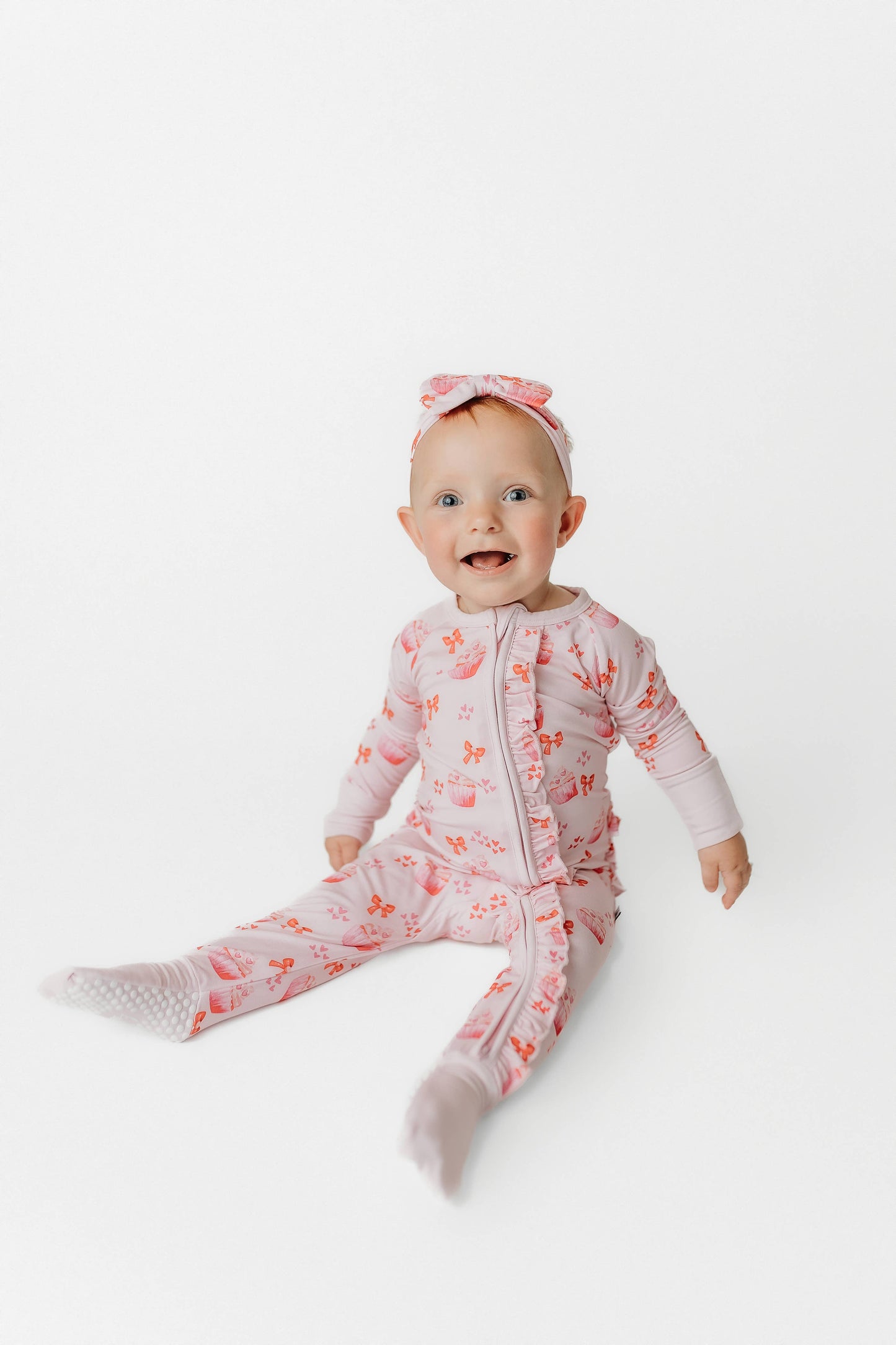 Cupcakes and Bows Ruffle Bamboo Romper