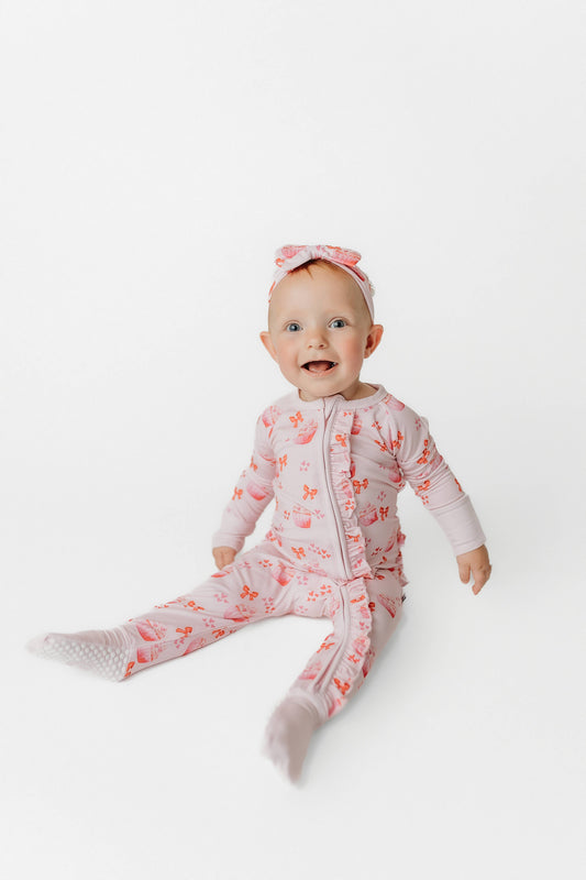 Cupcakes and Bows Ruffle Bamboo Romper