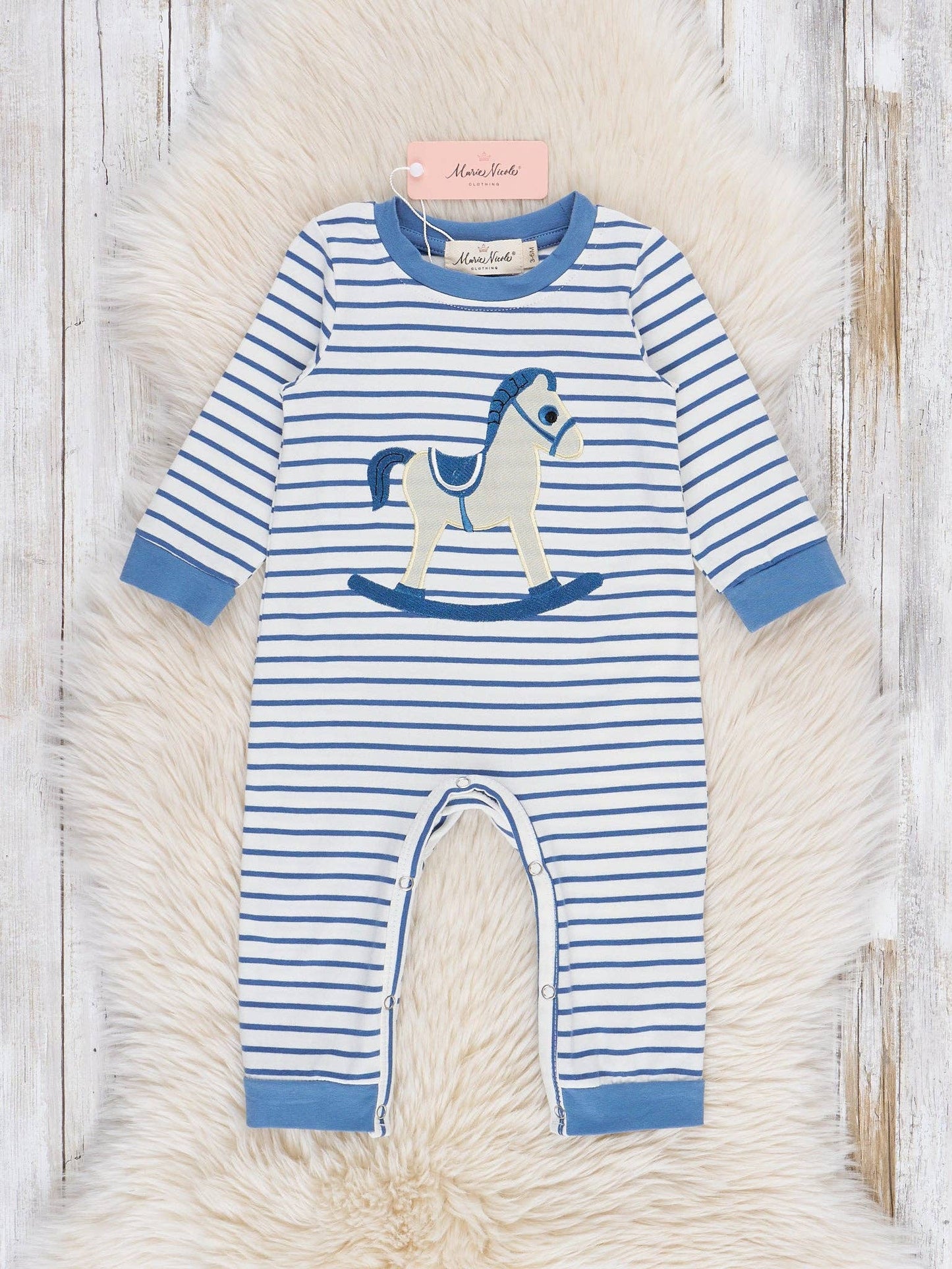 Striped Embroidered Rocking Horse Romper
