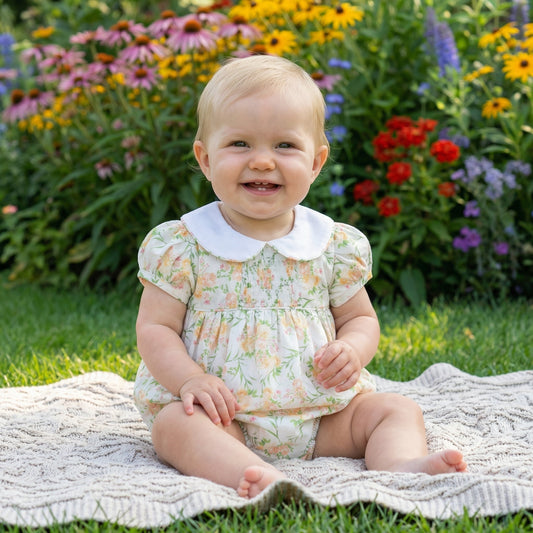 Floral Smocked Collared Bubble Romper
