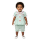 Mint Stripes & Embroidered Santa Smocked Bloomer Set