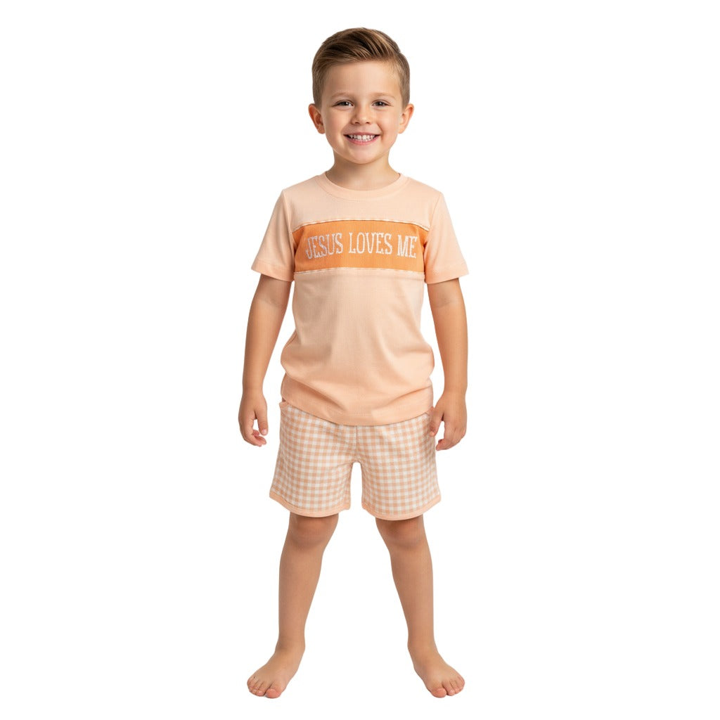 Hand Smocked "Jesus Loves Me" short set