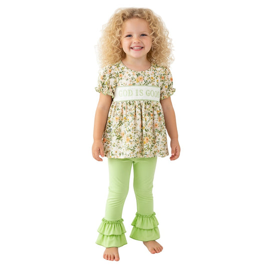 GOD IS GOOD Embroidery Smocked Outfit Set