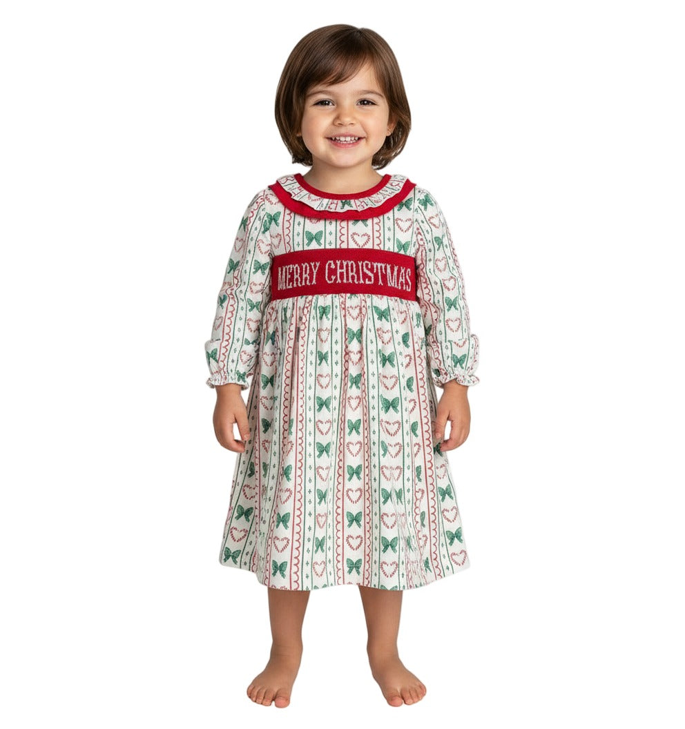 Hand Smocked Merry Christmas Dress