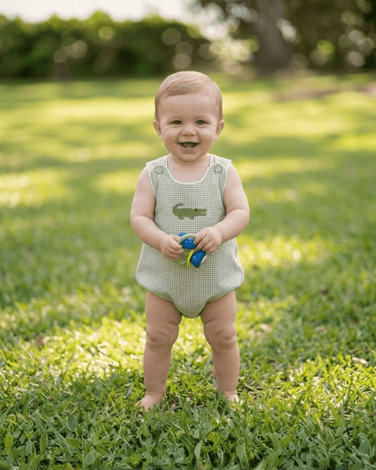 Green Gingham Alligator Bubble Romper